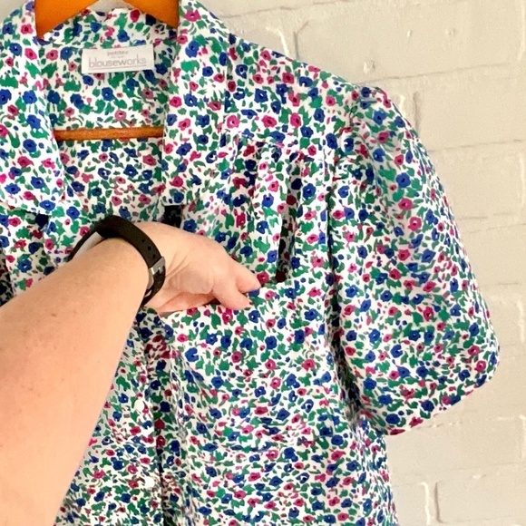 Vintage Button down 80s Coquette Retro Floral Sz Petite 14 - Picture 5 of 7